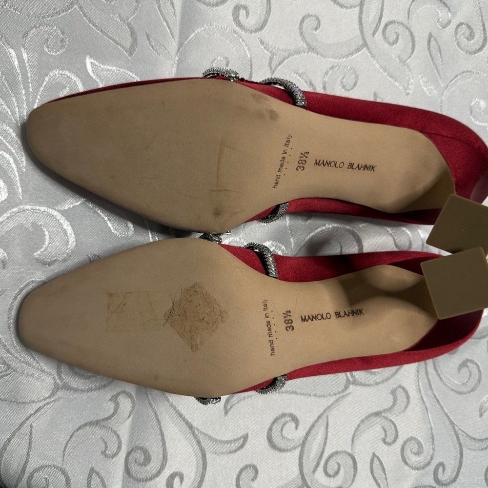 MANOLO BLAHNIK Fetis 70 Crystal-Embellished Satin Trimmed Velvet Pumps - Picture 6 of 6